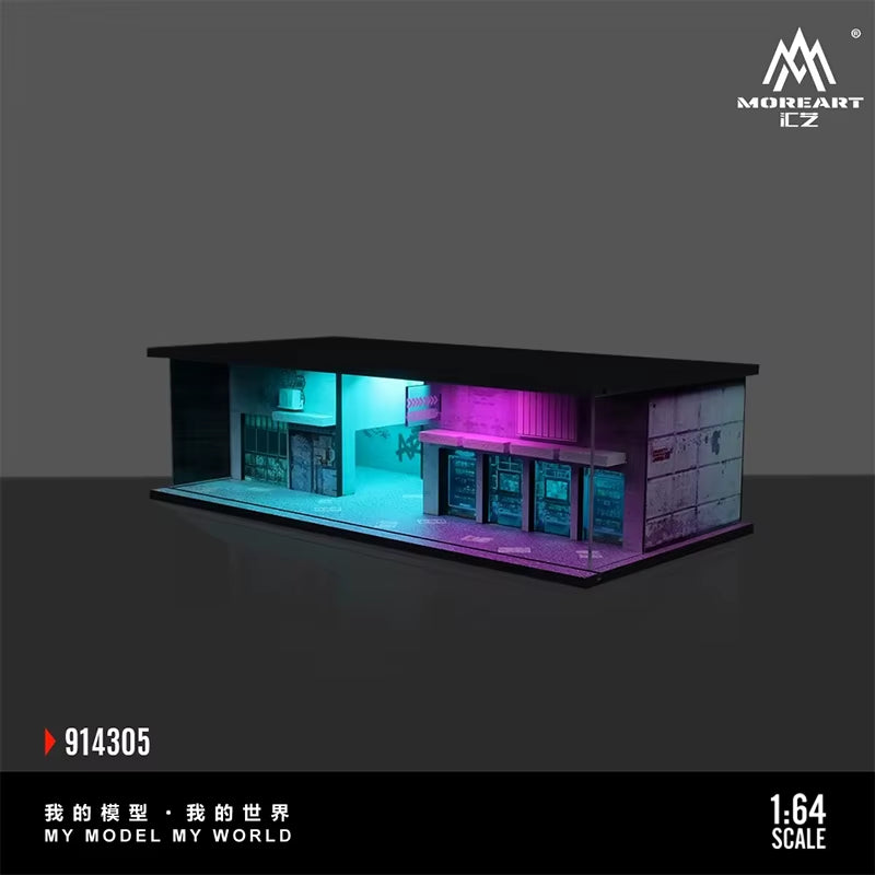 מוסך מואר לתצוגת 164 עם עיצוב מואר בגווני כחול וסגול