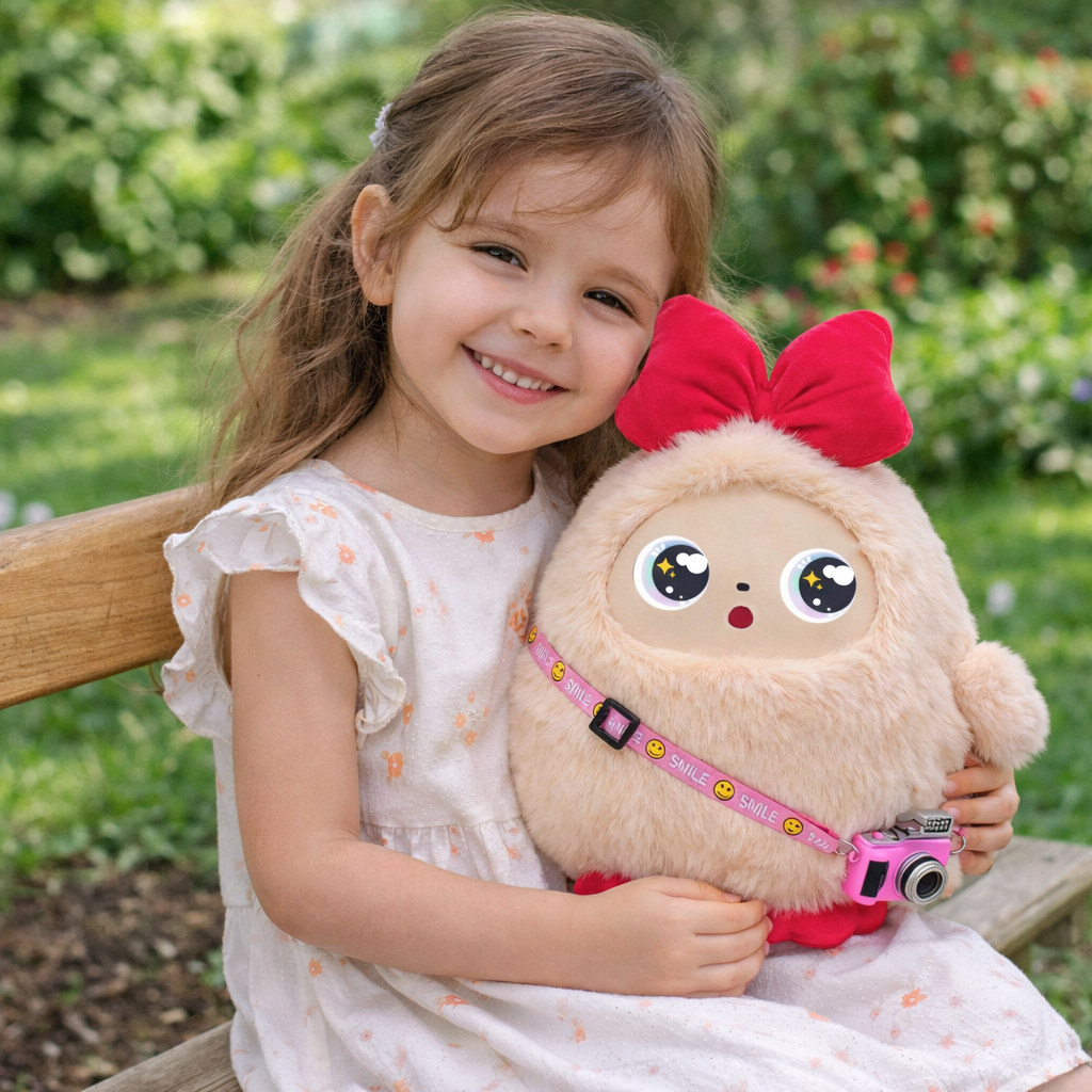 בובת AI אינטראקטיבית לילדים בזמן משחק עם ילדה ובובה ורודה