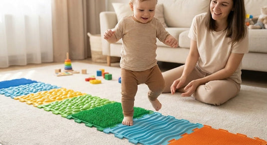 שטיחי חושים לתינוקות עם אזורי משחק צבעוניים ומרקמים מעודדי התפתחות