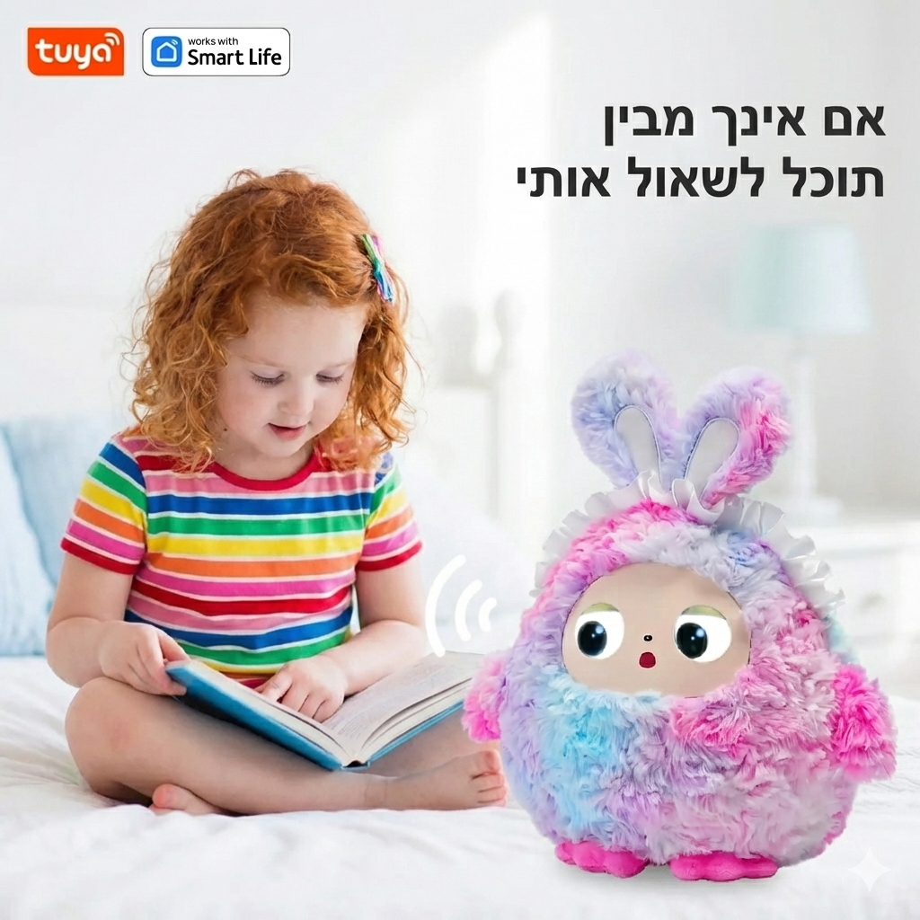 בובת AI אינטראקטיבית לילדים בזמן משחק עם ילדה בבית