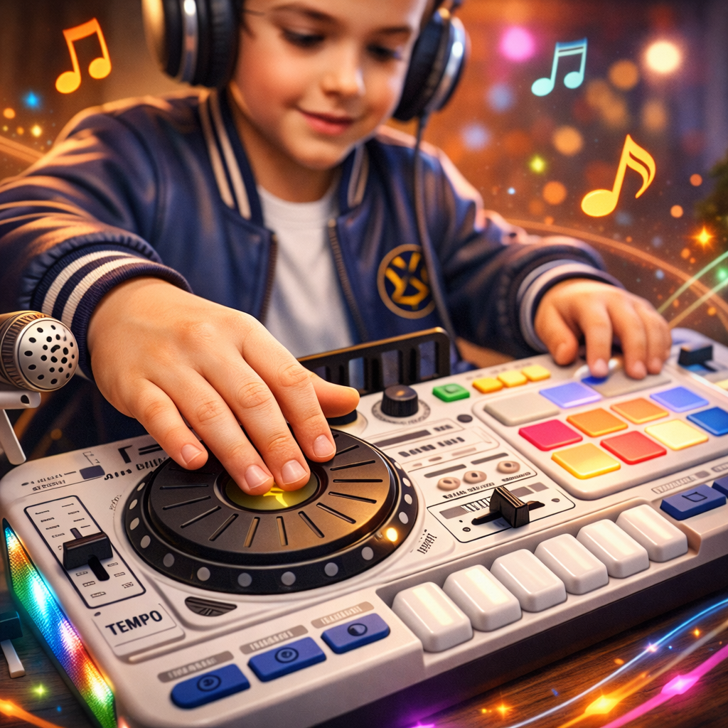 צעצוע DJ לילדים – מיקסר סימולציה רב-תכליתי עם אפקטים וקלידים אלקטרוניים | לימוד מוזיקה