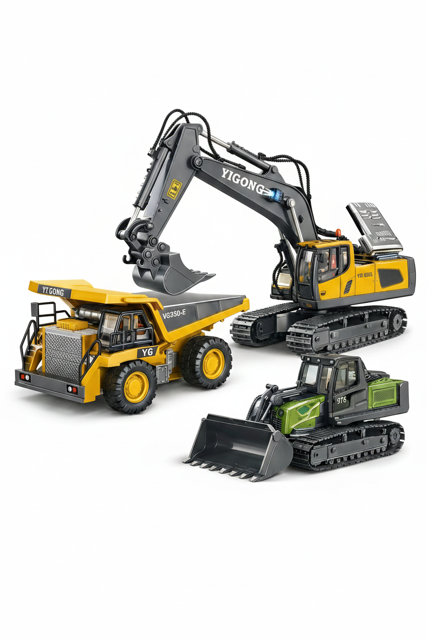 מחפר על שלט לילדים עם כף חפירה ואביזרים נלווים