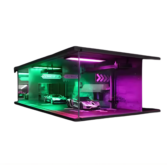 מוסך מואר לתצוגת 164 עם תאורת LED בצבע ירוק וסגול