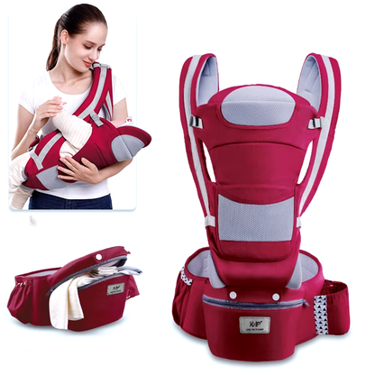 מנשא תינוק Hipseat בצבע אדום עם תמיכה לגב ונשיאה נוחה