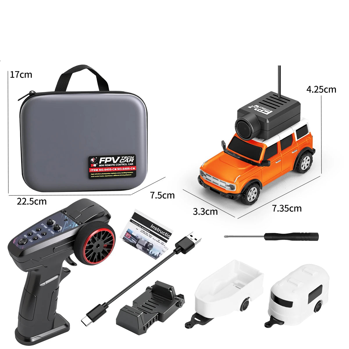 מכונית דריפט RC עם מצלמת FPV בצבע כתום עם מסך ושלט