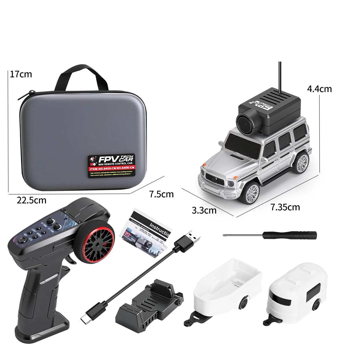 מכונית דריפט RC עם מצלמת FPV בצבע כסוף עם ציוד שליטה מלא