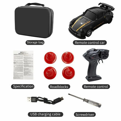 מכונית דריפט על שלט 4X4 בצבע שחור עם מזוודה ושלט