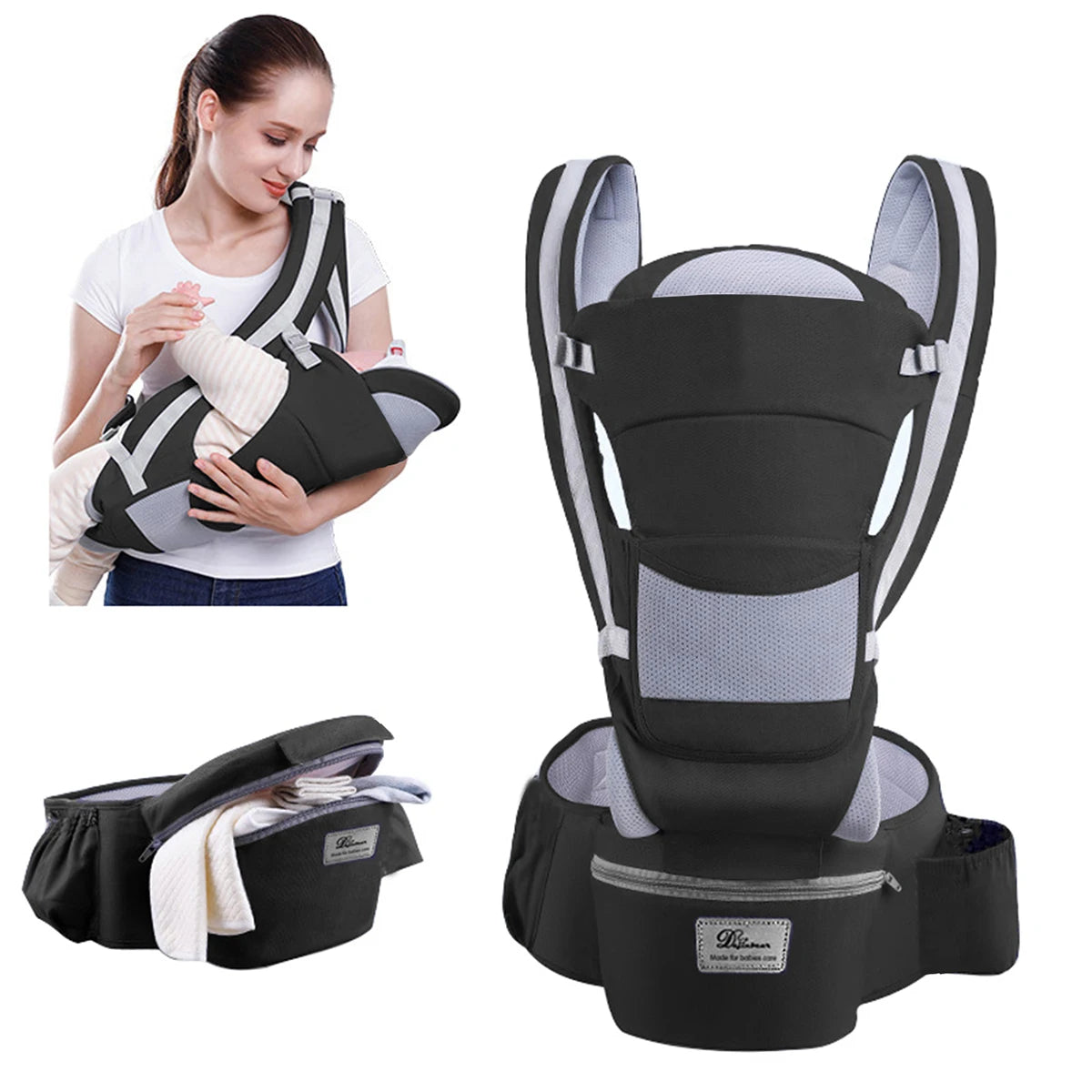 מנשא תינוק לטיולים – Hipseat ארגונומי, תמיכה לגב, נשיאה בטוחה ונוחה לאורך זמן