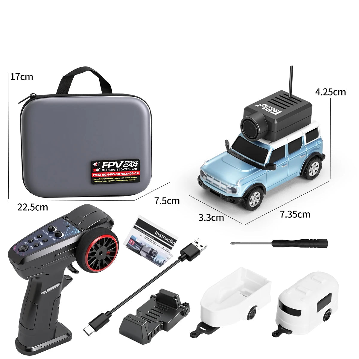 מכונית דריפט RC עם מצלמת FPV בצבע תכלת עם מסך ושלט