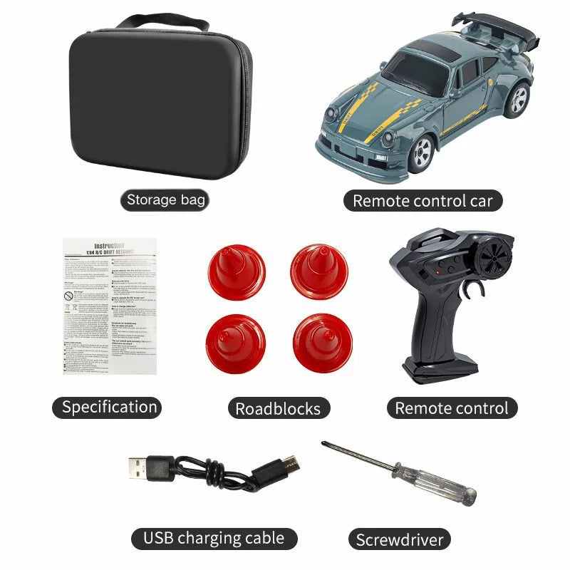 מכונית דריפט על שלט 4X4 בצבע תכלת עם מזוודה ושלט