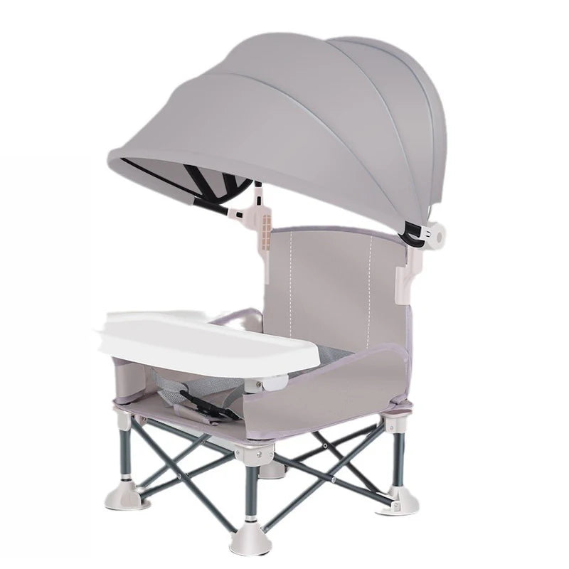 כיסא אוכל מתקפל לתינוק עם גגון שמש – כיסא טיולים נייד, מגש האכלה נשלף ועיצוב רב-תכליתי