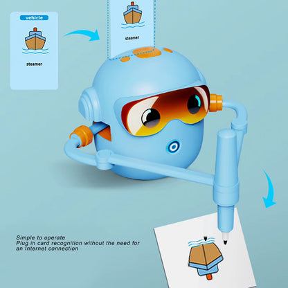 רובוט ציור לילדים בצבע כחול עם כרטיסי ציור ללמידה