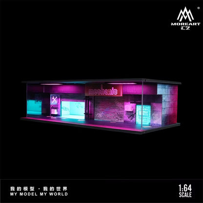 מוסך מואר לתצוגת 164 עם עיצוב תאורה מרשים ומראה יוקרתי