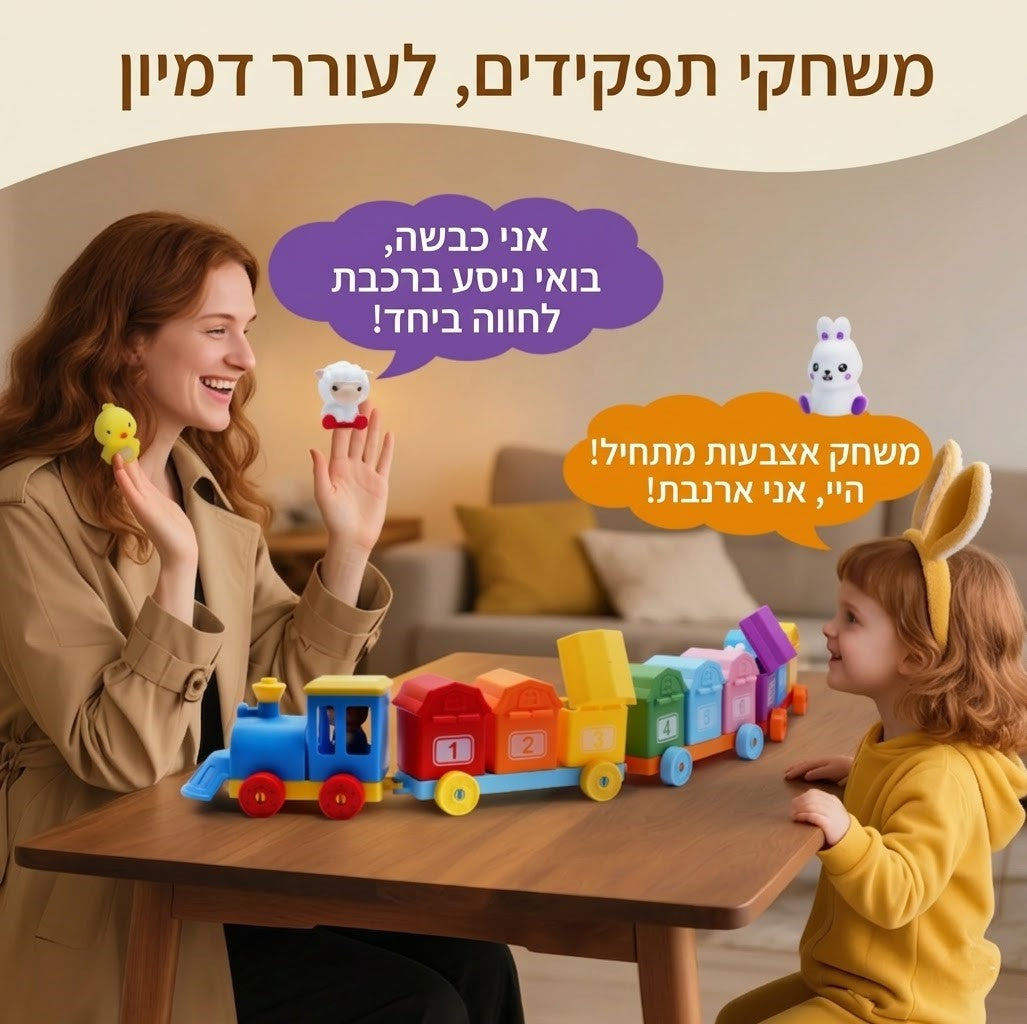 רכבת חווה מונטסורית לילדים בזמן משחק ולמידת מספרים וצבעים