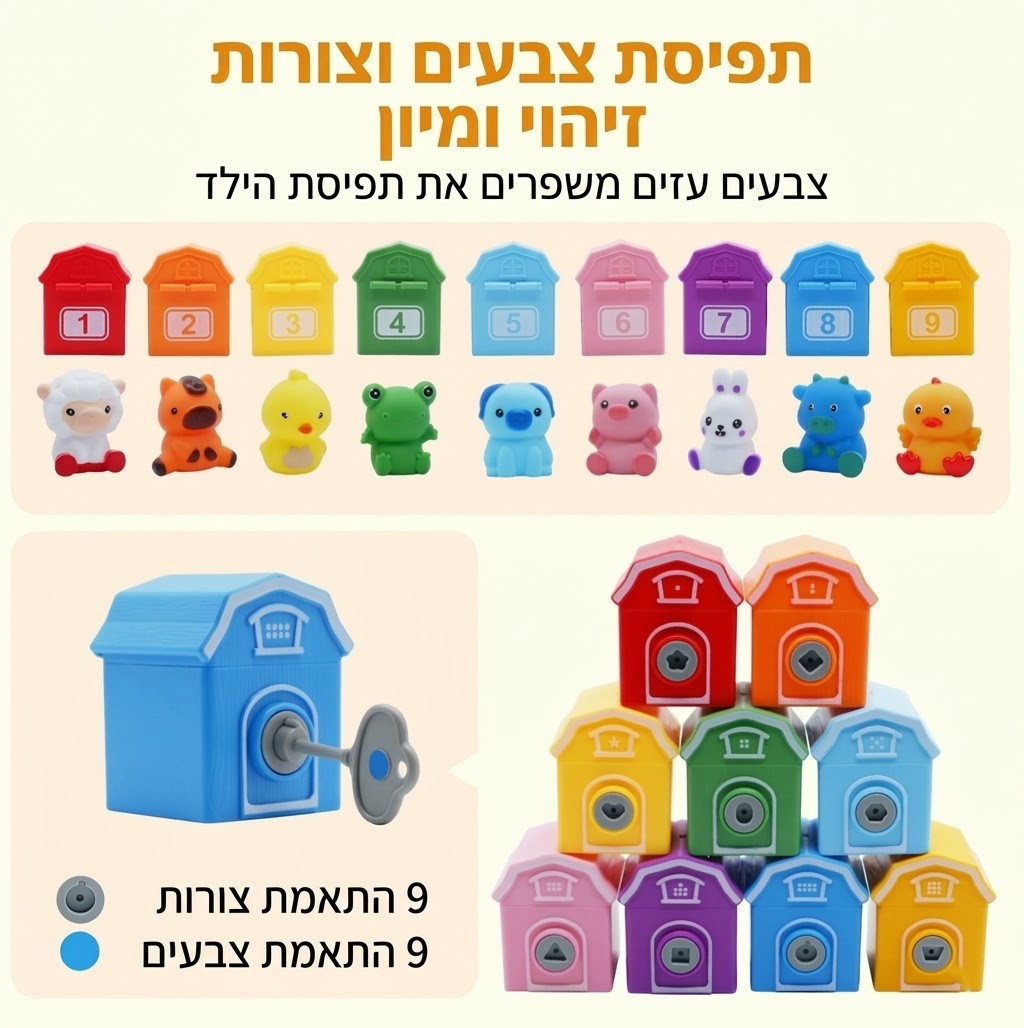 רכבת חווה מונטסורית לילדים עם פעילות ספירה, מיון והתאמה
