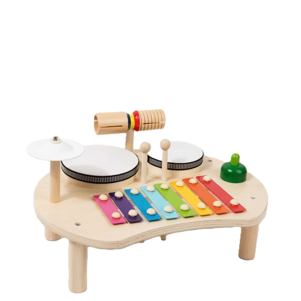 שולחן מוזיקלי מעץ לילדים עם קסילופון צבעוני וכלי נגינה לפיתוח מוטוריקה ויצירתיות