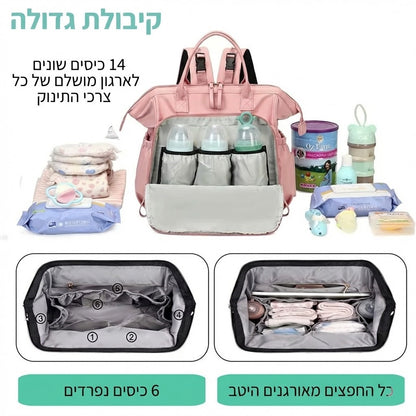 תיק החתלה לאימהות עם תאים פנימיים ואחסון מסודר לבקבוקים