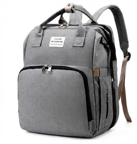 תיק החתלה עם מיטה מתקפלת בצבע אפור בעיצוב גדול ומרווח