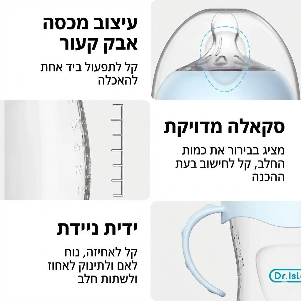 בקבוק לתינוק עם ידיות עם פירוט יתרונות המוצר